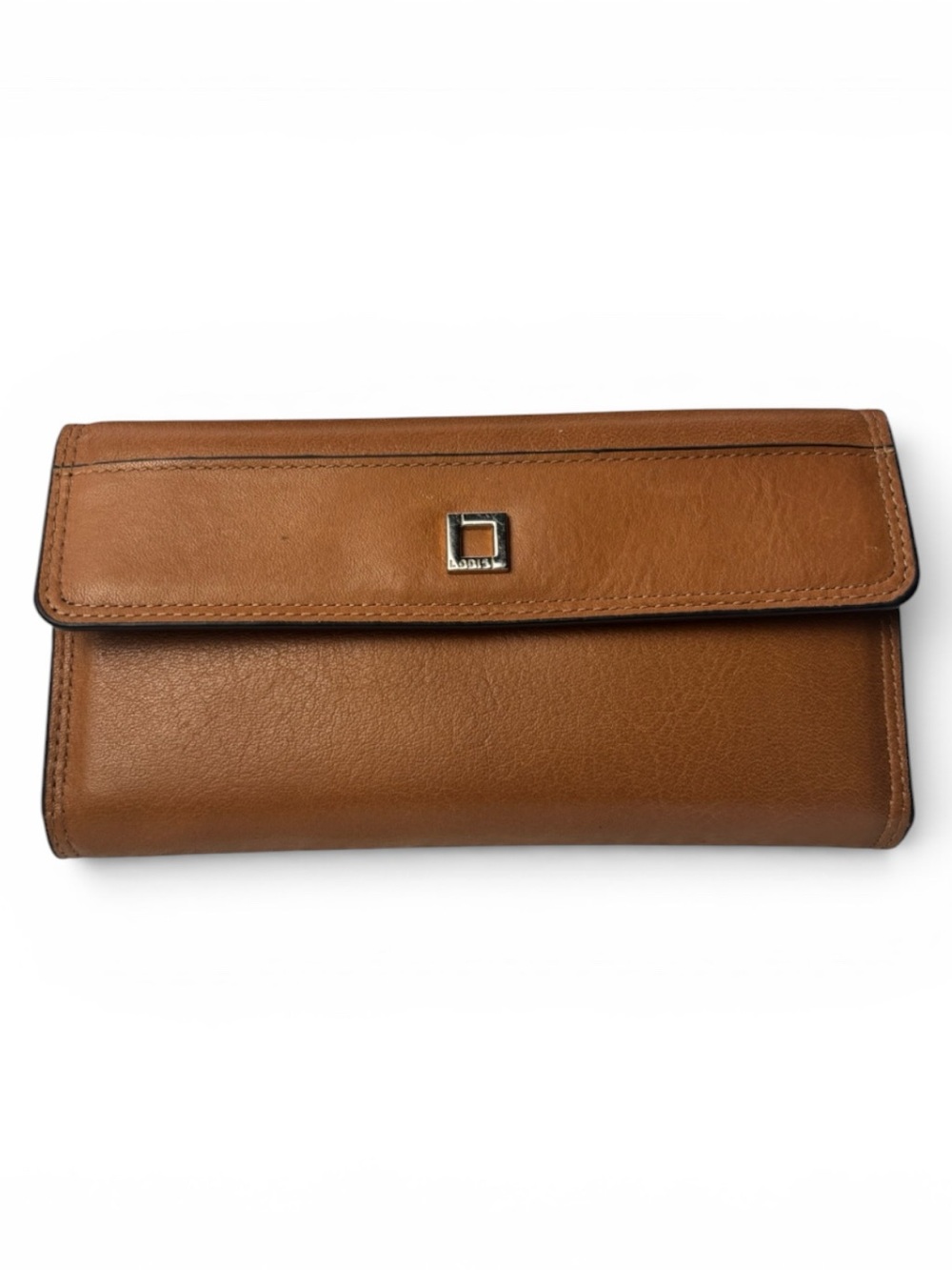 Lodis Cognac Brown Leather Wallet Rectangular Tri Fold Genuine Leather Wallet